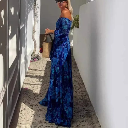 Maxi Dress Women Slash Neck Blue Elegant Dress - Maxi Dress - Owner Girl - Mad Fly Essentials