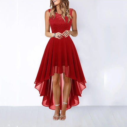 MIDI Dress Women Red Lace Chiffon Evening Dress - Midi Dress - Adogirl - Mad Fly Essentials