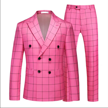 Blazer Men Red Striped Plaid 3pc Dress Suit - Blazer - Idealism - Mad Fly Essentials