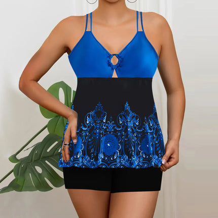 Tankini Set Women Blue Black Plus Floral Swimwear - Tankini Set - Beach Fellow - Mad Fly Essentials