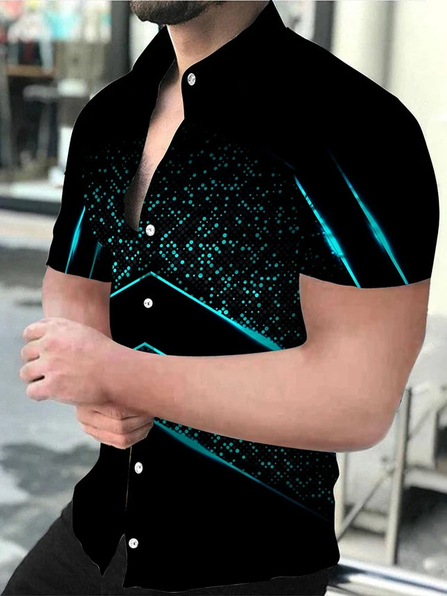 Men Business Casual Black Green 3D Lapel Shirts