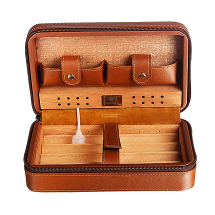 Portable 4 Cigar Cedar Humidor Travel Set