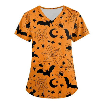 Nursing Scrub Women Halloween Black Cat Vet Medical Scrubs - Nursing Scrub - Hennar - Mad Fly Essentials