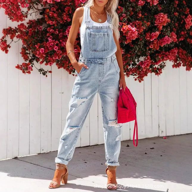 Jeans Women Washed Ripped Casual Denim Suspenders - Jeans - Avalokite - Mad Fly Essentials