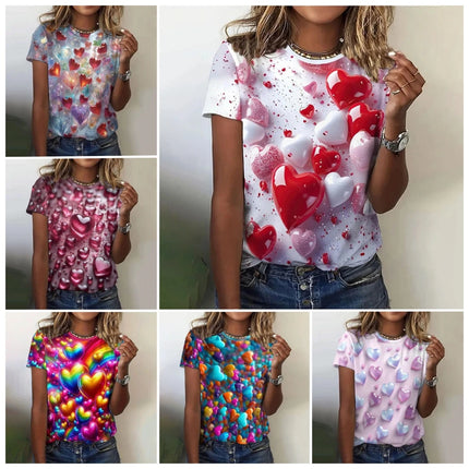Shirt Women 3D Love Hearts Short Tops - Shirt - PMRUN - Mad Fly Essentials