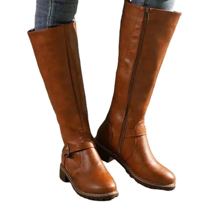 Women Knee High Low Heel Western Boots