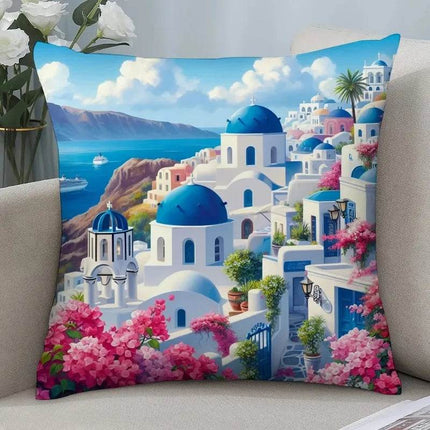 Santorini Landscape Plush Pillows Decor - Mad Fly Essentials