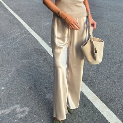 Dress Pants Women Wide Leg Solid Silk Office Trousers - Dress Pants - Sk - Mad Fly Essentials