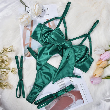 Women 3pc S-3XL Sensual Loop Lace Bra Underwear Set