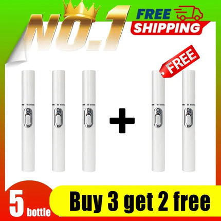 White bottles with silver caps on a colorful promotional background with text and graphics.

