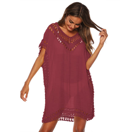 Beach Dress Women Crochet Cover Up Solid Swimsuit Dress - Beach Dress - Mafirry - Mad Fly Essentials