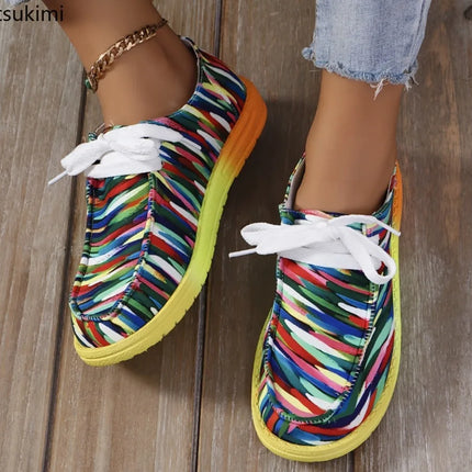 Sneakers Women Abstract Rainbow Lace Canvas Shoes - Sneakers - Lilicochan - Mad Fly Essentials