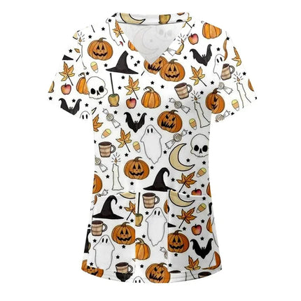 Nursing Scrub Women Halloween Black Cat Vet Medical Scrubs - Nursing Scrub - Hennar - Mad Fly Essentials