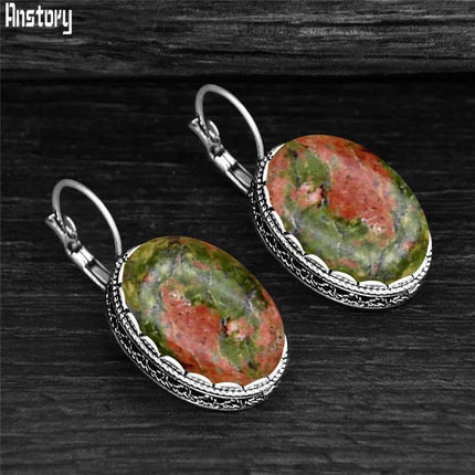 Vintage Oval Quartz Jade Amethyst Earrings - Mad Fly Essentials