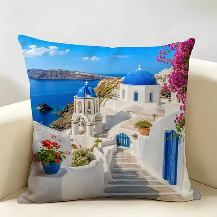 Pillows Decor Santorini Landscape Plush Pillow - Pillows Decor - Wandering Tribe - Mad Fly Essentials