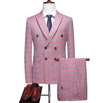Blazer Men Red Striped Plaid 3pc Dress Suit - Blazer - Idealism - Mad Fly Essentials