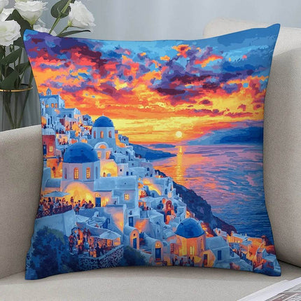 Santorini Landscape Plush Pillow Case - Mad Fly Essentials