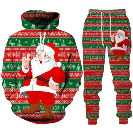 Men Party Santa-Claus-3D Hoodie-Pants Tracksuit Set