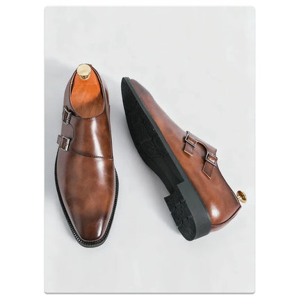 Loafers Men Monk Leather Pointed Formal Loafers - Loafers - Abfuber - Mad Fly Essentials