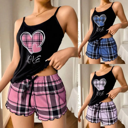 Pajama Set Women Spaghetti Plus Plaid Pajamas - Pajama Set - Lazysorry - Mad Fly Essentials