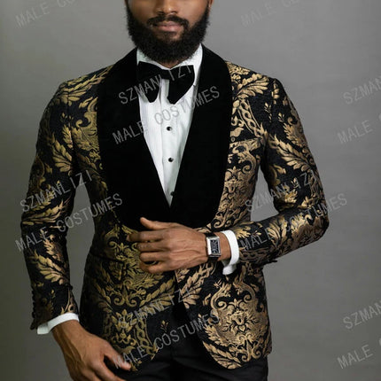 Blazer Men Golden Black Business Casual Jacket - Blazer - Top Nation - Mad Fly Essentials