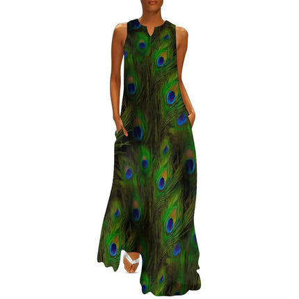 Maxi Dress Women Golden Summer Animal Peacock Dress - Maxi Dress - Aorsin - Mad Fly Essentials