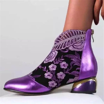 Women Embroidery Floral Western Ankle Boots - Mad Fly Essentials