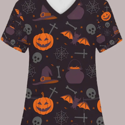 Nursing Scrub Women Halloween Skull Print Medical Uniform - Nursing Scrub - AltGoth - Mad Fly Essentials