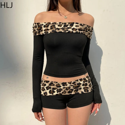 Women's Leopard Fashion Off Shoulder Tracksuit