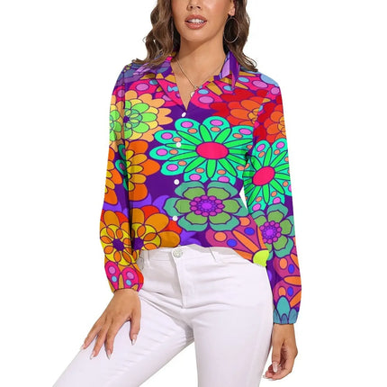 Shirt Women Flower Power Casual 3D 70s Blouse - Shirt - LazySorry - Mad Fly Essentials