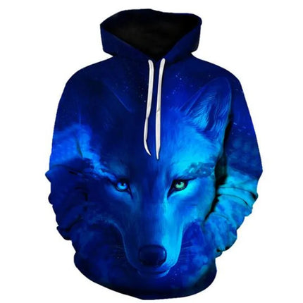 Men Animal Wolf Blue 3D Sweatshirt Hoodies