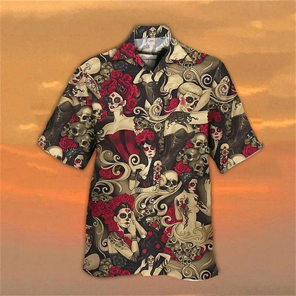 Men Hawaiian Style Moon Psychedelic Beach Lapel Shirts