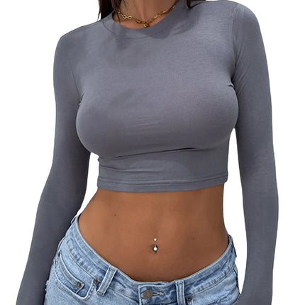 Women Spring Casual Long Stretchy Crop Tops