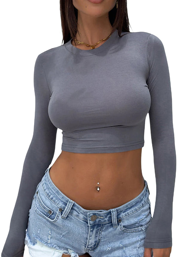 Women Casual T-Shirts Long-Stretchy Crop Tops - Women's Shop Mad Fly Essentials