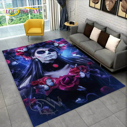 3D Gothic Horror Skull Dead Girl Area Rug - Mad Fly Essentials