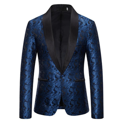 Men Blue Formal Sequins Blazer Clubwear