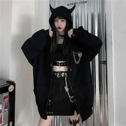 Hoodies Women Gothic Punk Black Long Hoodies - Hoodies - Youre My Secret - Mad Fly Essentials