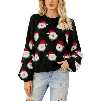 Women Crewneck Collar Long Christmas Sweater