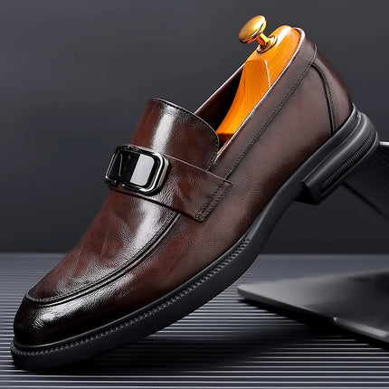 Men Black Leather Formal Pointed-Toe Loafers