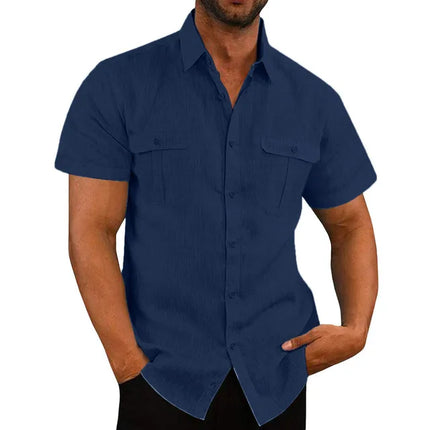 Men Linen Short-Sleeved Summer Beach Shirts