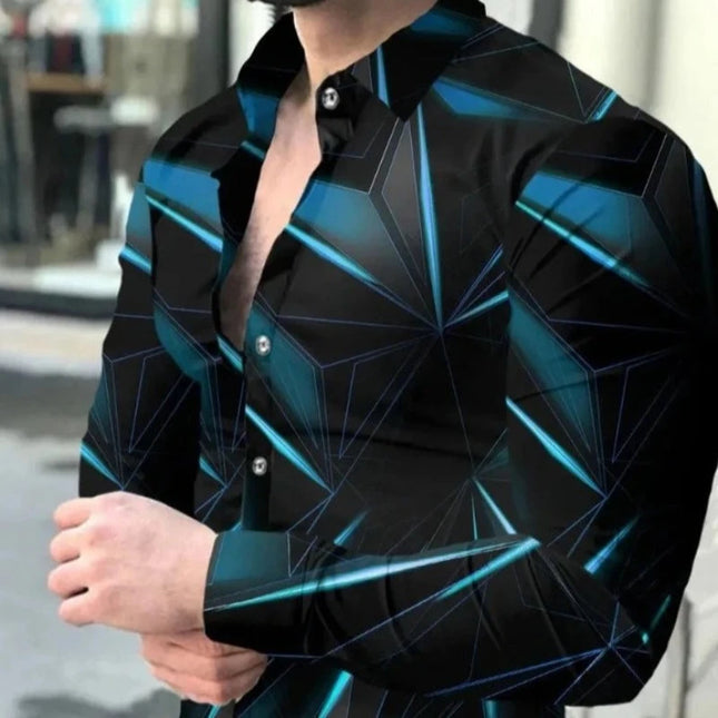 Men Zig Zap Pattern 3D Business Casual Shirts