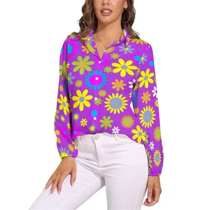 Shirt Women Flower Power Casual 3D 70s Blouse - Shirt - LazySorry - Mad Fly Essentials
