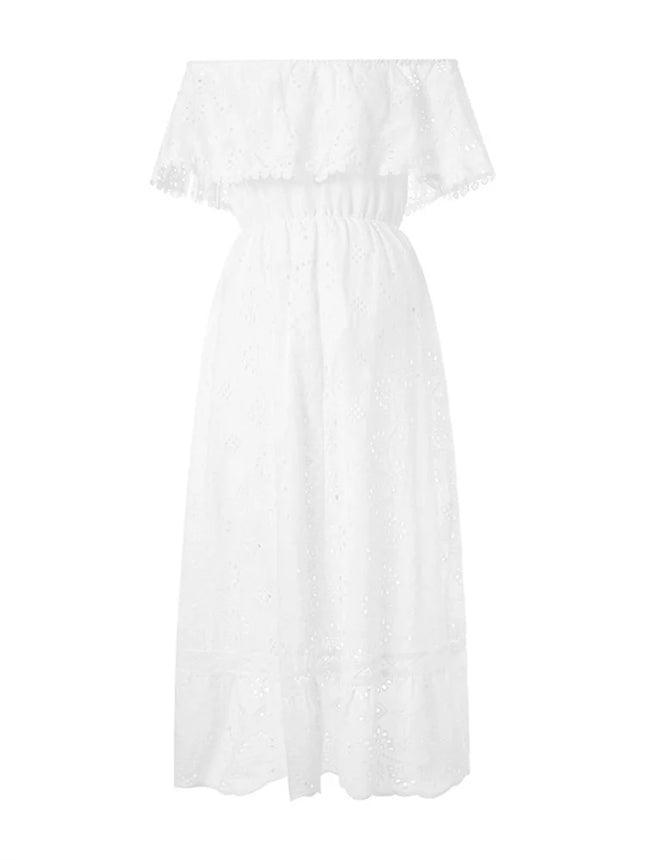 Women Bohemian White Off Shoulder Lace Long Dress