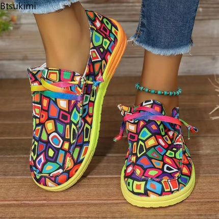 Sneakers Women Abstract Rainbow Lace Canvas Shoes - Sneakers - Lilicochan - Mad Fly Essentials