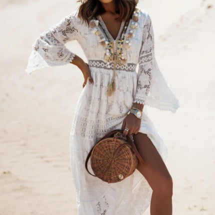 Maxi Dress Women Bohemian Lace White Sundress - Maxi Dress - Roddrsya - Mad Fly Essentials