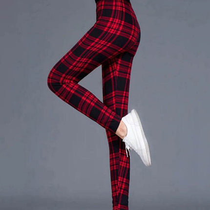 Women High-Elasticity Plaid Fitness Leggings - Mad Fly Essentials
