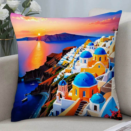 Santorini Landscape Plush Pillow Case - Mad Fly Essentials