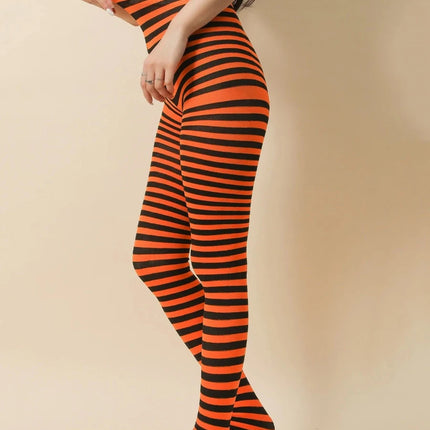 Women High-Waist Striped Gothic Leggings