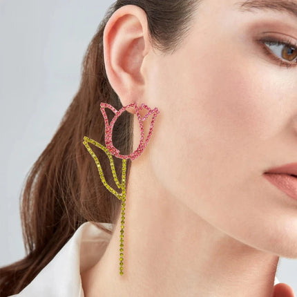 Women New Tulip Rhinestone Drop Earrings