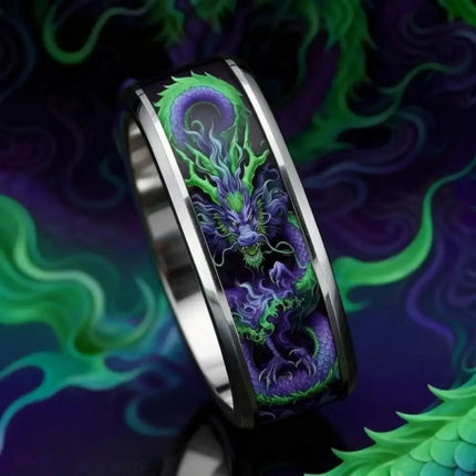 Ring Men Stainless Steel Purple Eastern Dragon Ring - Ring - Cibo - Mad Fly Essentials